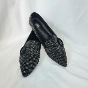 NY & Co. Black Studded Pointy Toe Pam Loafer Evening Flats Size 9